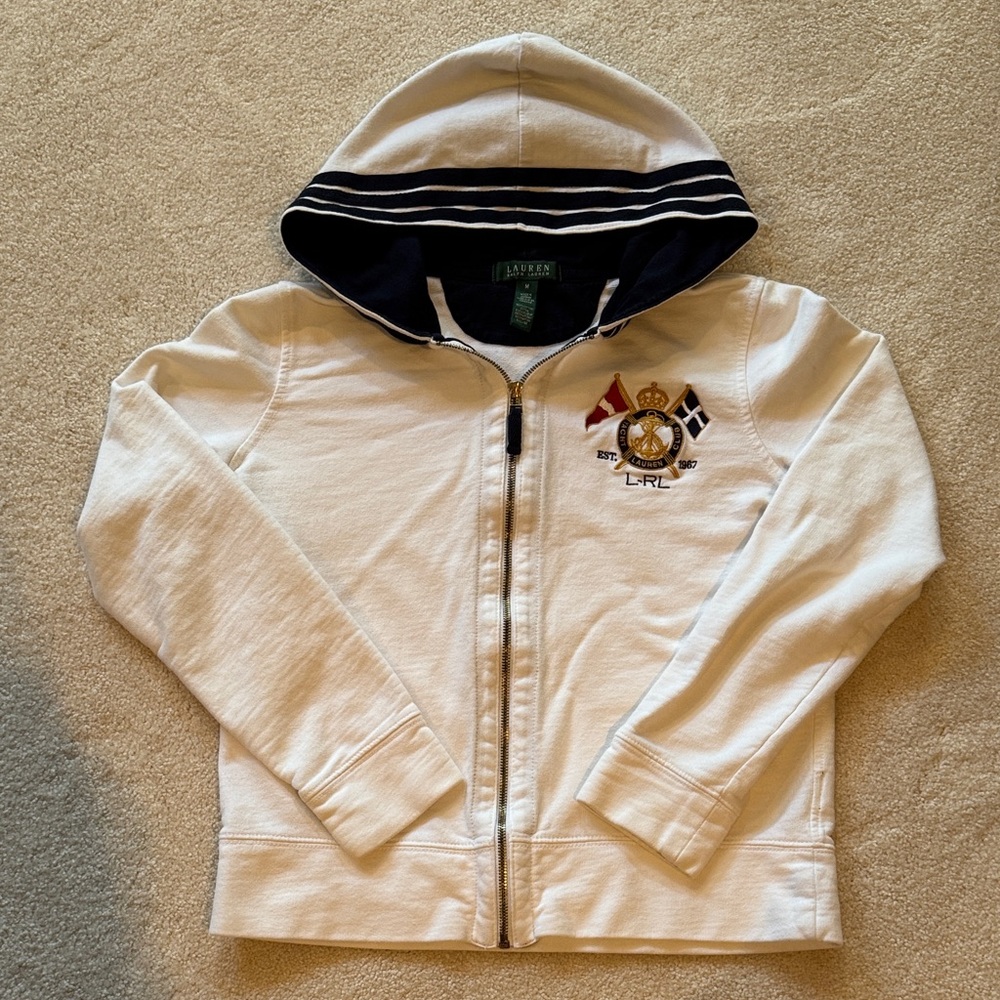 Lauren Ralph Lauren Kids White Hoodie with Embroidered Logo